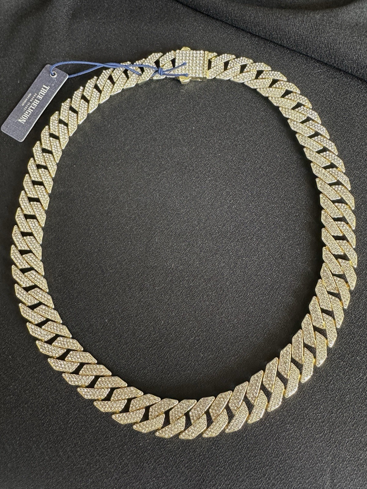 True Religion Men’s Crystal Pave Chain Necklace/ Gold Plated/ 20” In/ 15mm Width