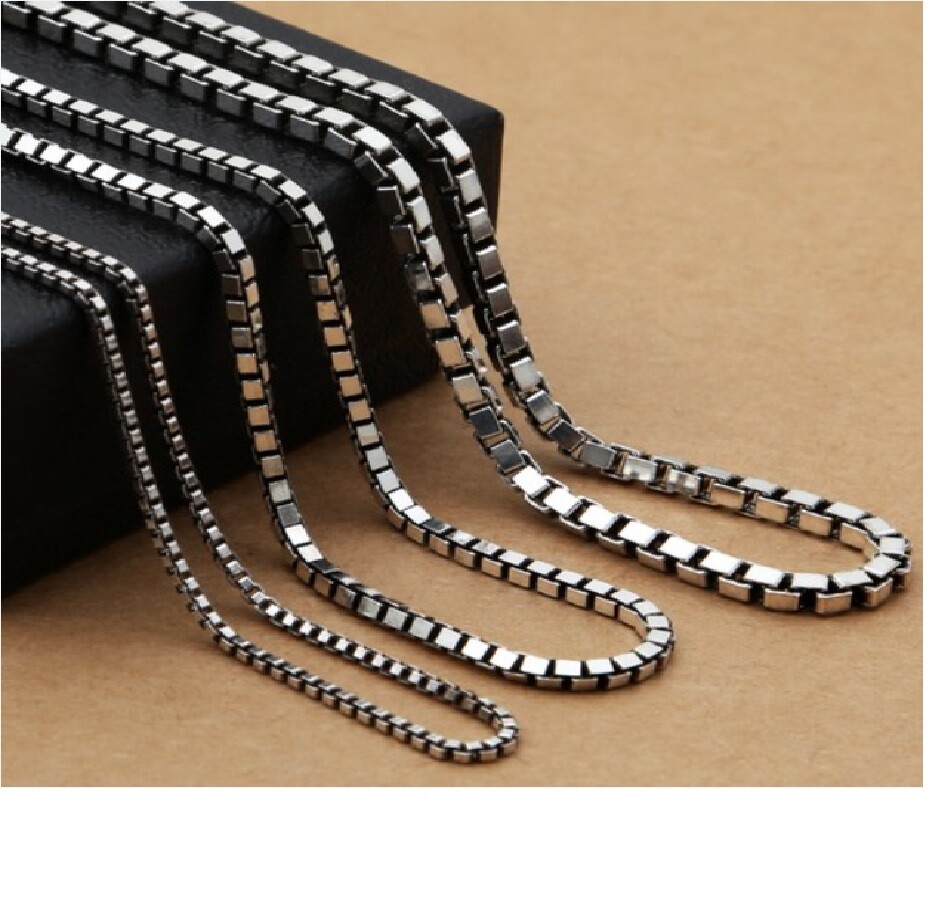 925 Sterling Silver 16″-32″ inch Italian Box Chain Necklace with Rhodium Finish