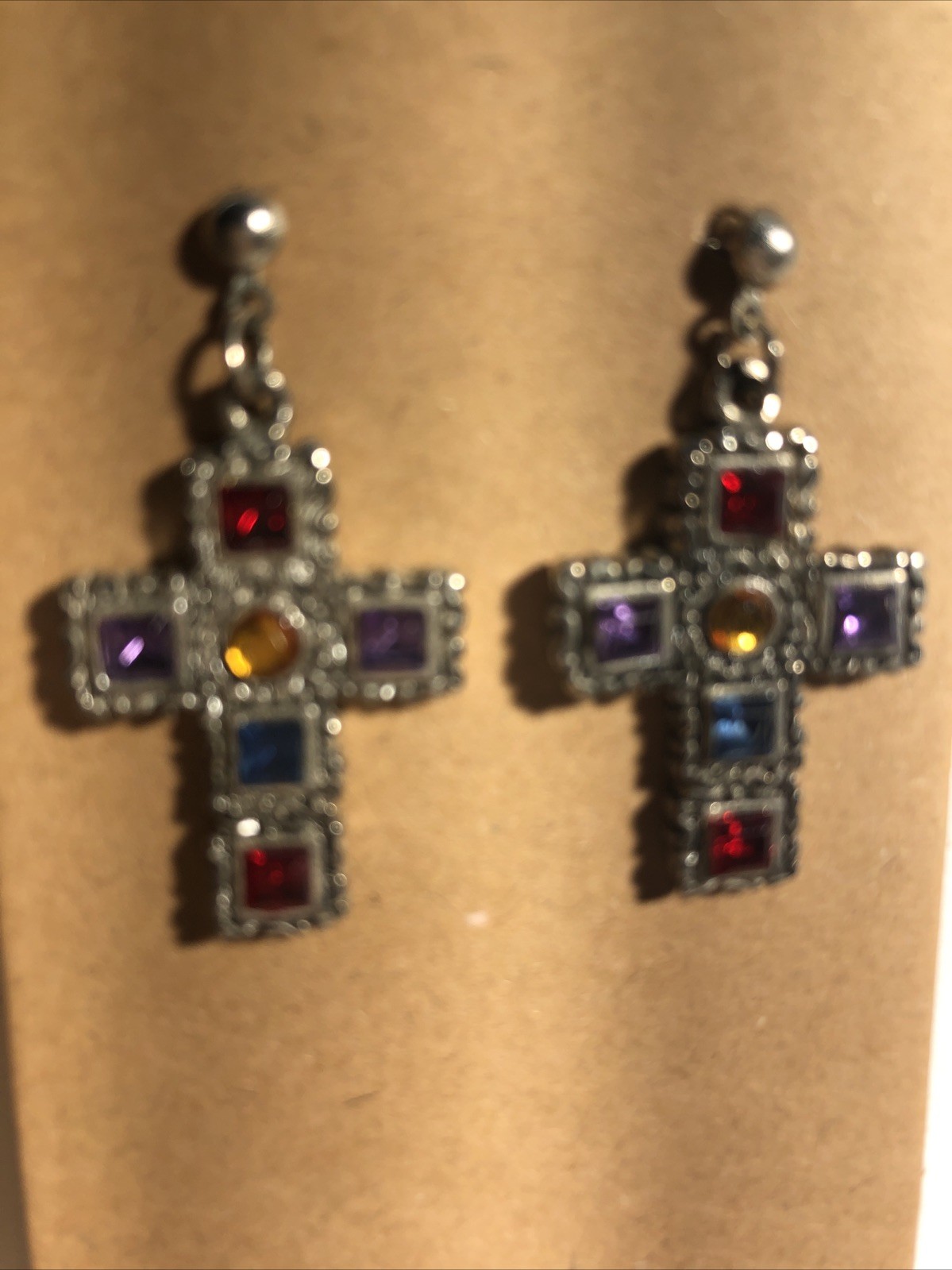 Beautiful Stained Glass Look, Rinestones Different Colors Studs Unisex Earrings