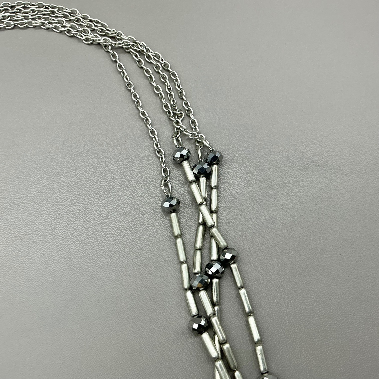 Chico’s Necklace Multi Strand Silver Tone Beaded Layered Statement Adjustable