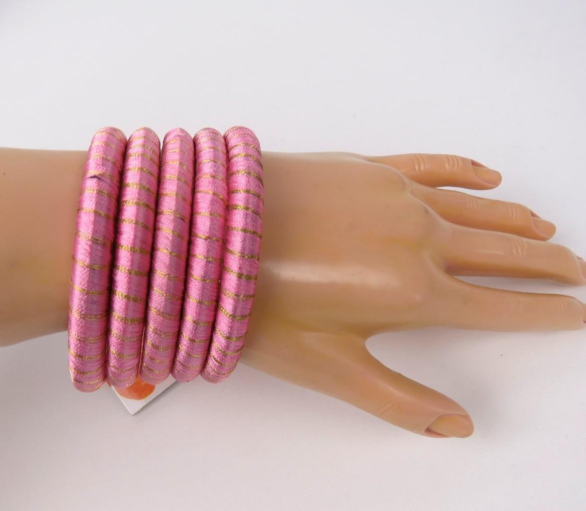 Bangles Handcrafted Pink Silk Thread 5 Pieces Fashion Jewelry 2.75″ Wide