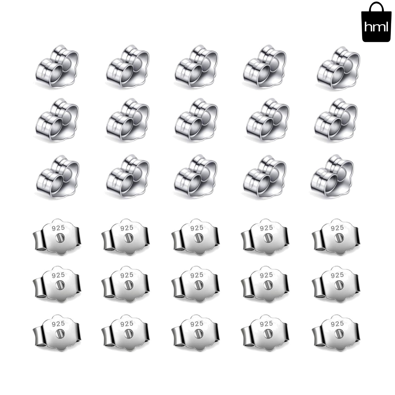 30Pcs/15 Pairs 925 Stamped Sterling Silver Tone Earring Backs Replacement Secure