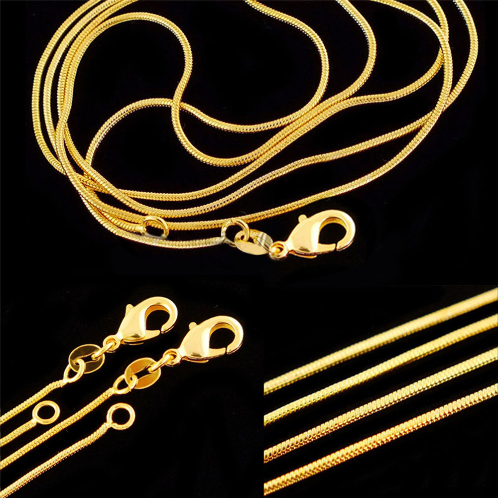 1mm Women Men’s Jewelry 18K Yellow Gold Filled Snake Chain Necklace 16-30 inch