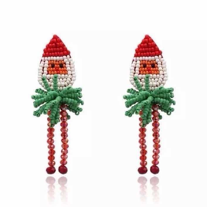 Beaded Santa Claus Earrings Christmas Holiday Red Green