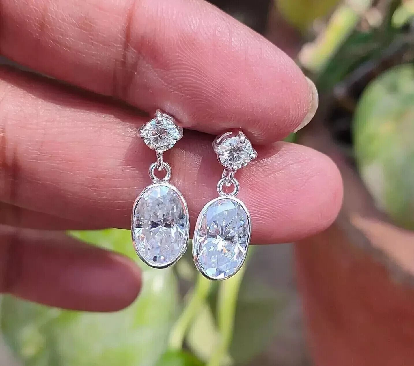 2Ct Oval Cut Simulated Diamond Lovely Drop Bezel Earrings 14K White Gold Plated