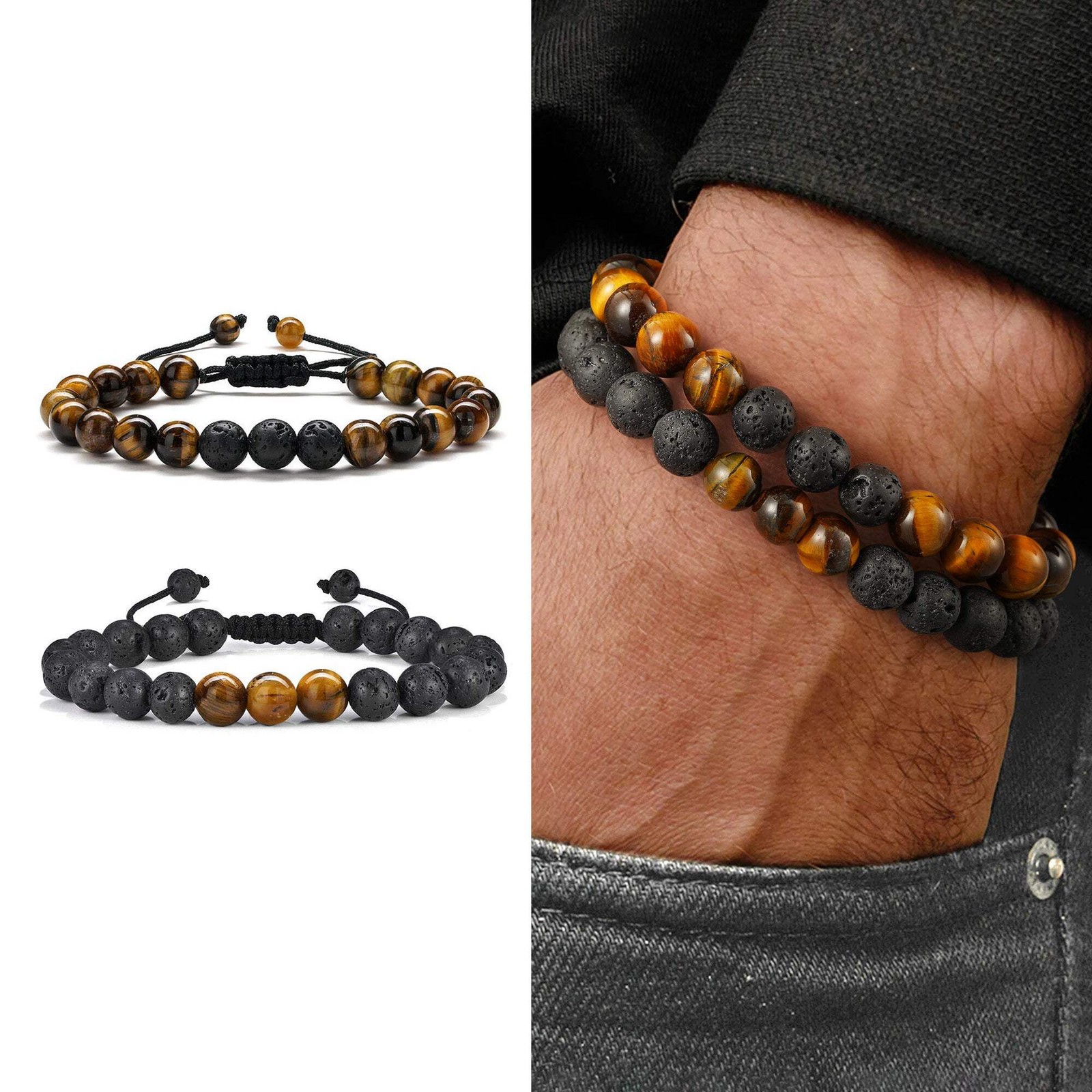 Turandoss Tiger Eye Stone Beaded Bracelets for Men Boys, Birthday Gifts
