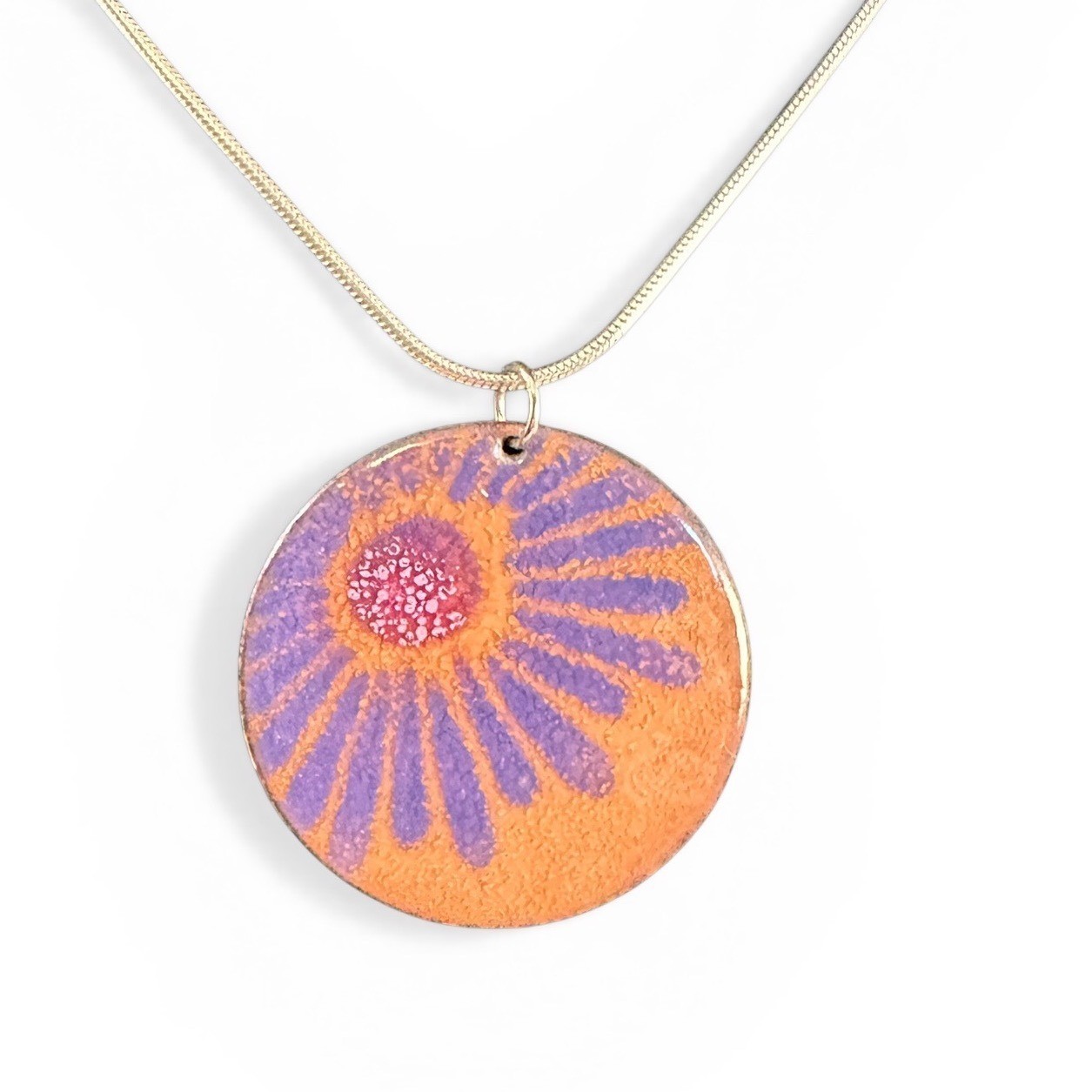 Unbranded Enamel Flower Spain Postage Stamp Pendant Orange Purple Excellent