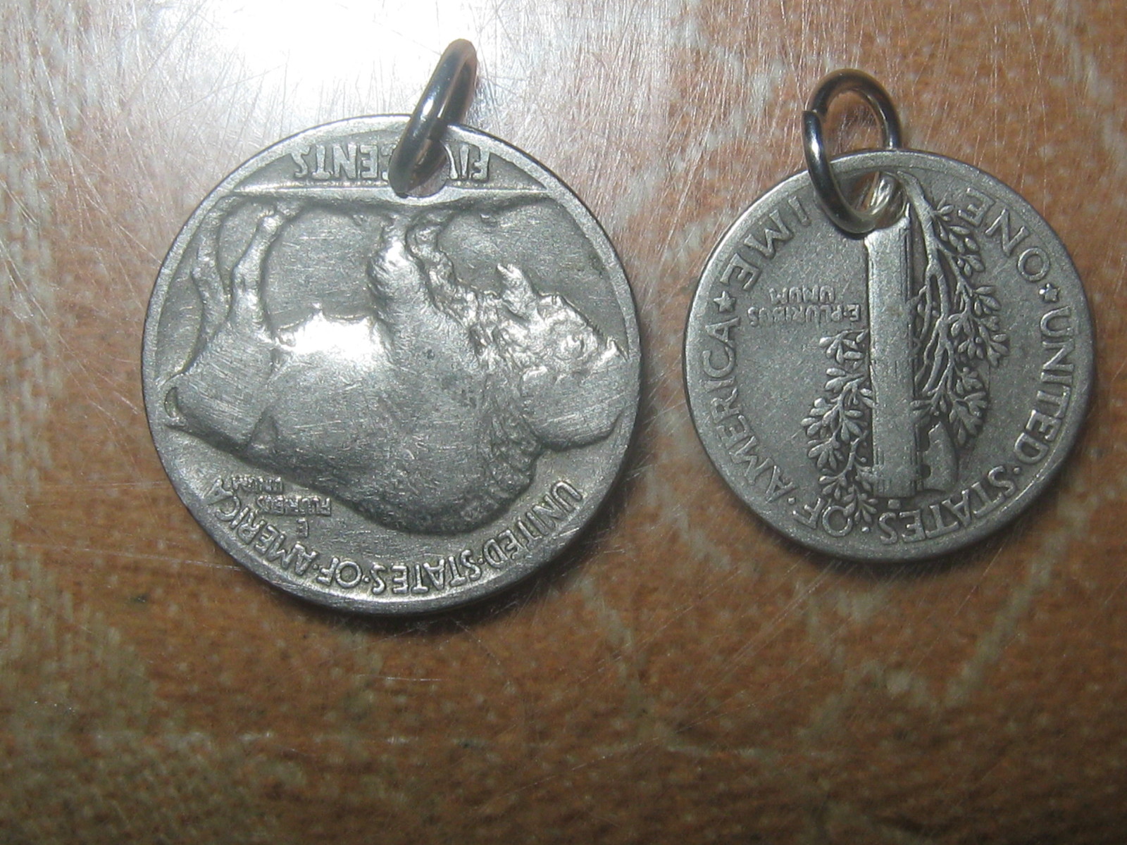 VINTAGE ANTIQUE LOT OF MERCURY DIME + BUFFALO NICKEL CHARMS PENDANT NECKLACES