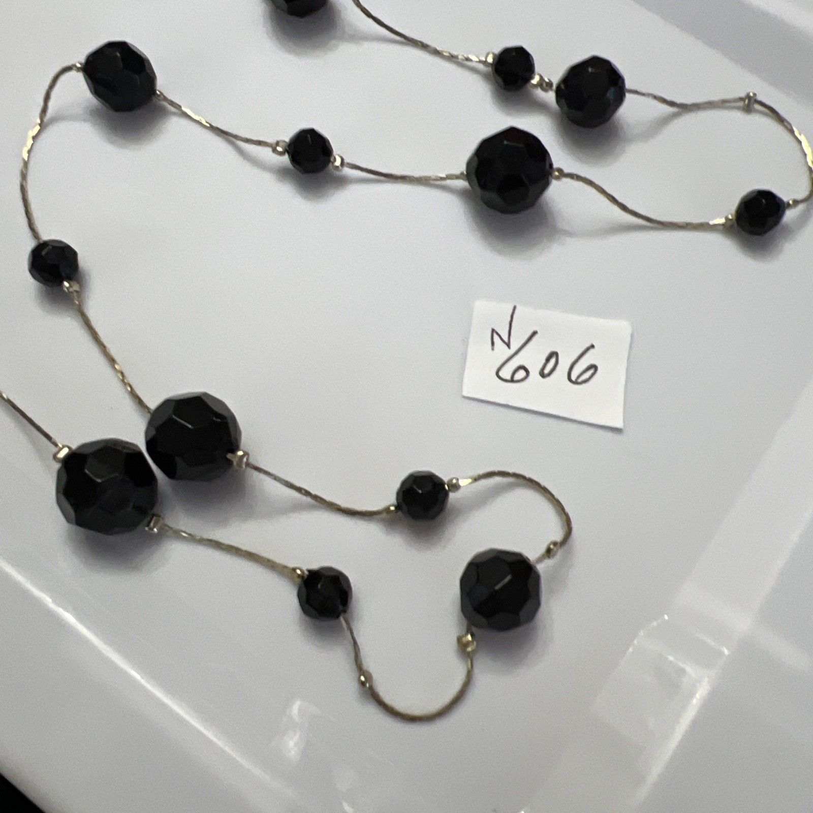 Golden Necklace 36 Inch With Black Beads No Mark N606