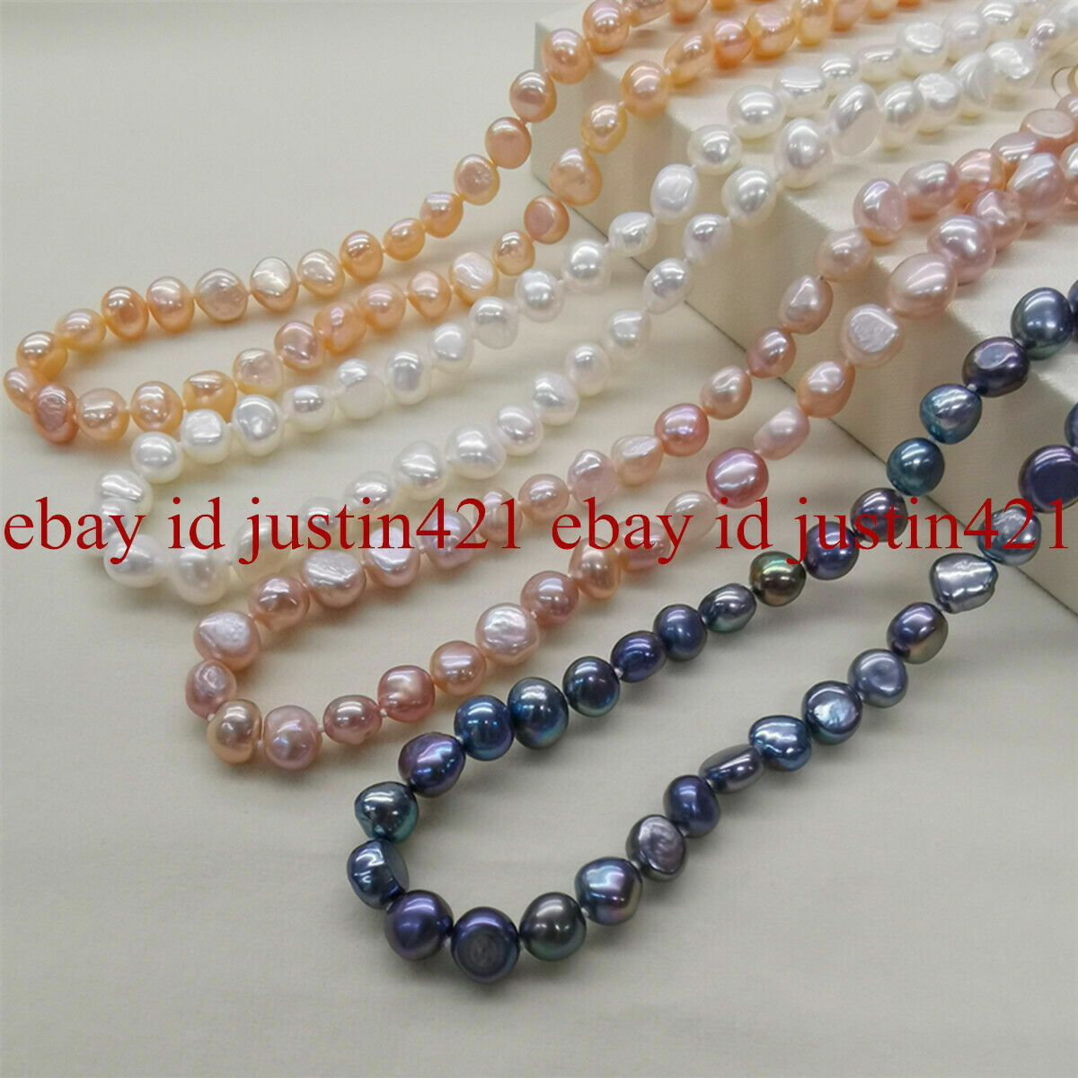 Real 8-9mm White Pink Purple Black Freshwater Baroque Pearl Necklace 16-36”