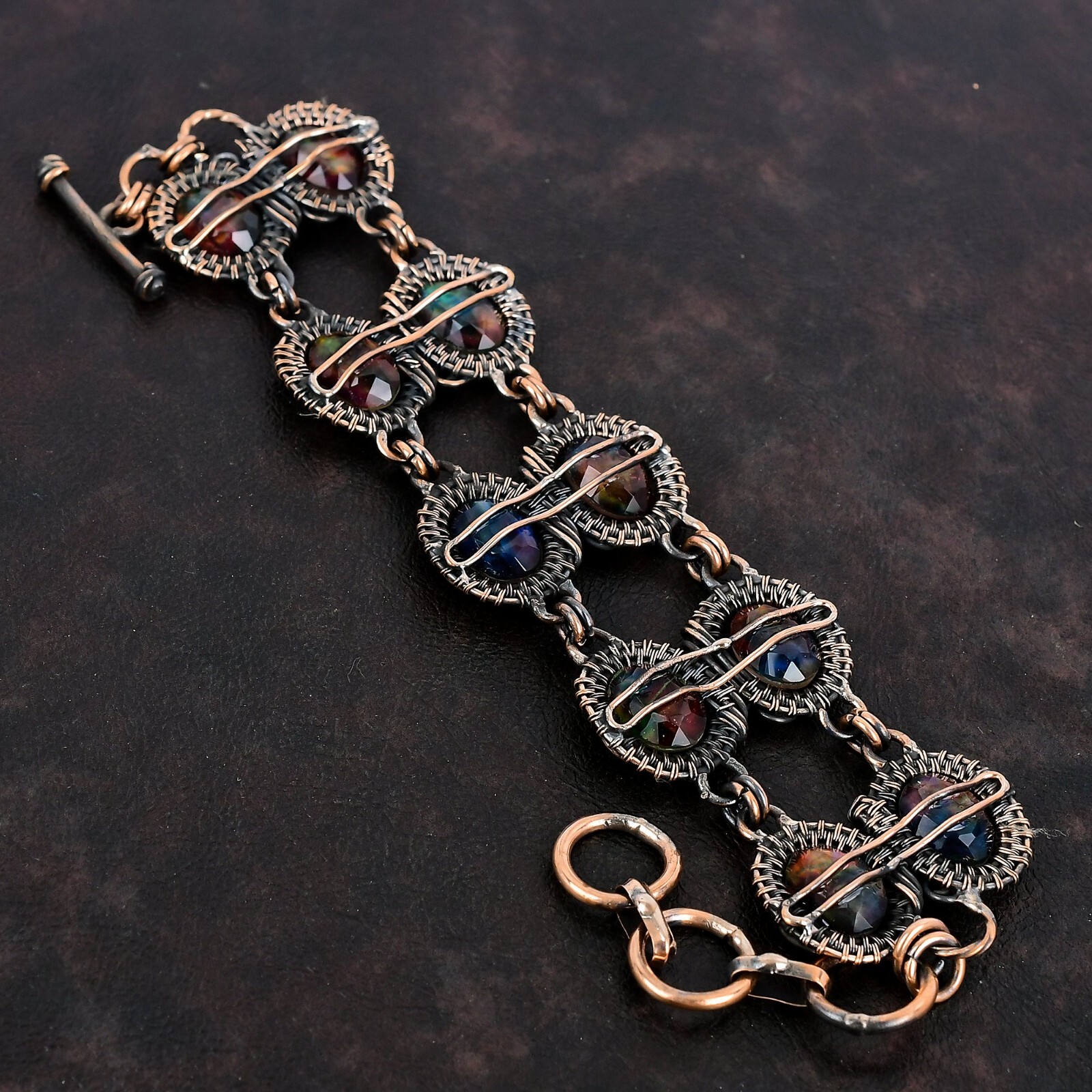 Womens day Deal Copper Natural Ammolite New Wire Wrapped Unique Bracelet Jewelry