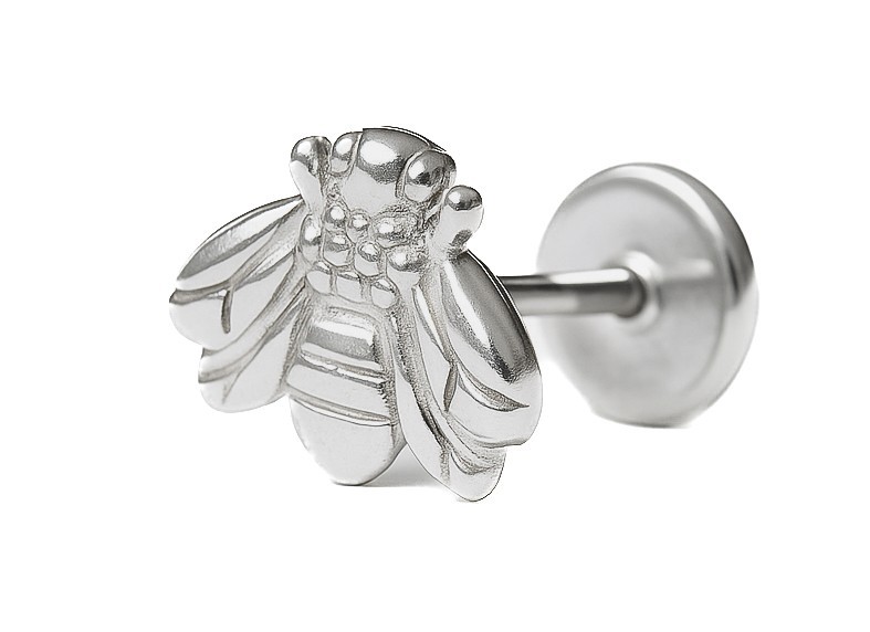 925 Sterling Silver 20G flat back bee stud push pin Threadless Bee Labret- Pair