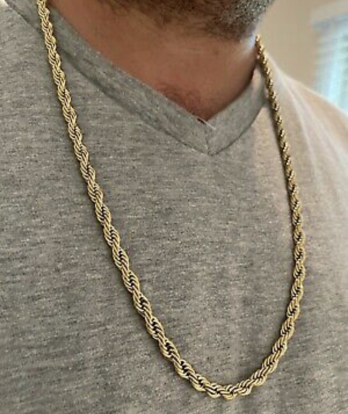 18K Gold Plated Rope Chain Necklace 3/4/5mm 20-30″ Mens Women’s