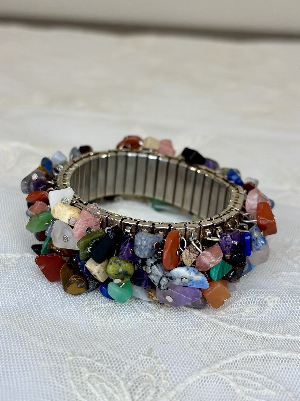 Handmade Multi Gemstone Stainless Steel Watchband Stretch Cluster Bracelet 126pc