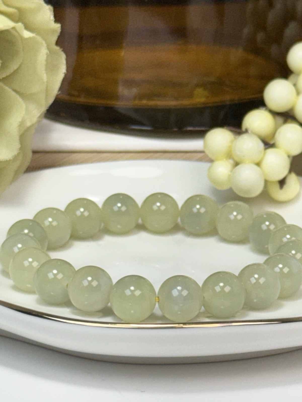 Hetian Jade Yellow Lime Bead Bracelet 10.1MM w/Certificate