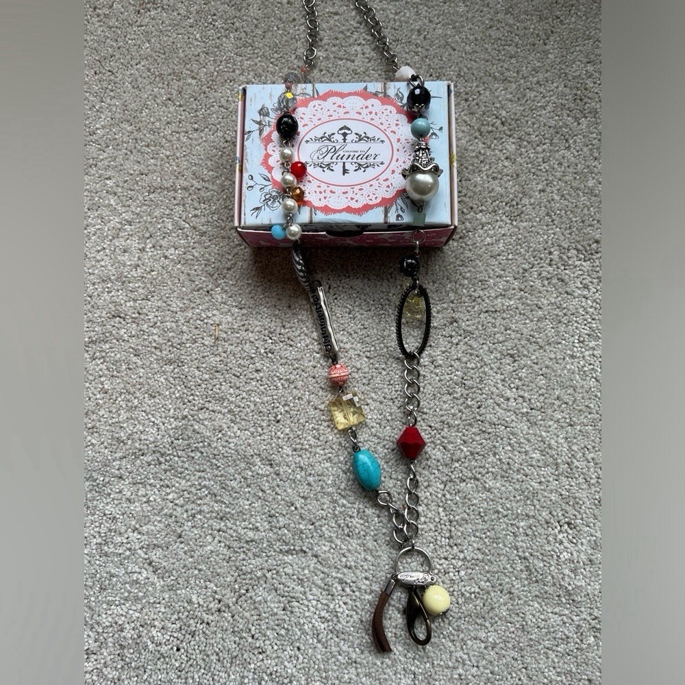 Plunder Madeline Necklace PN 1437 Multicolor Charm Beaded Cable Chain Silver