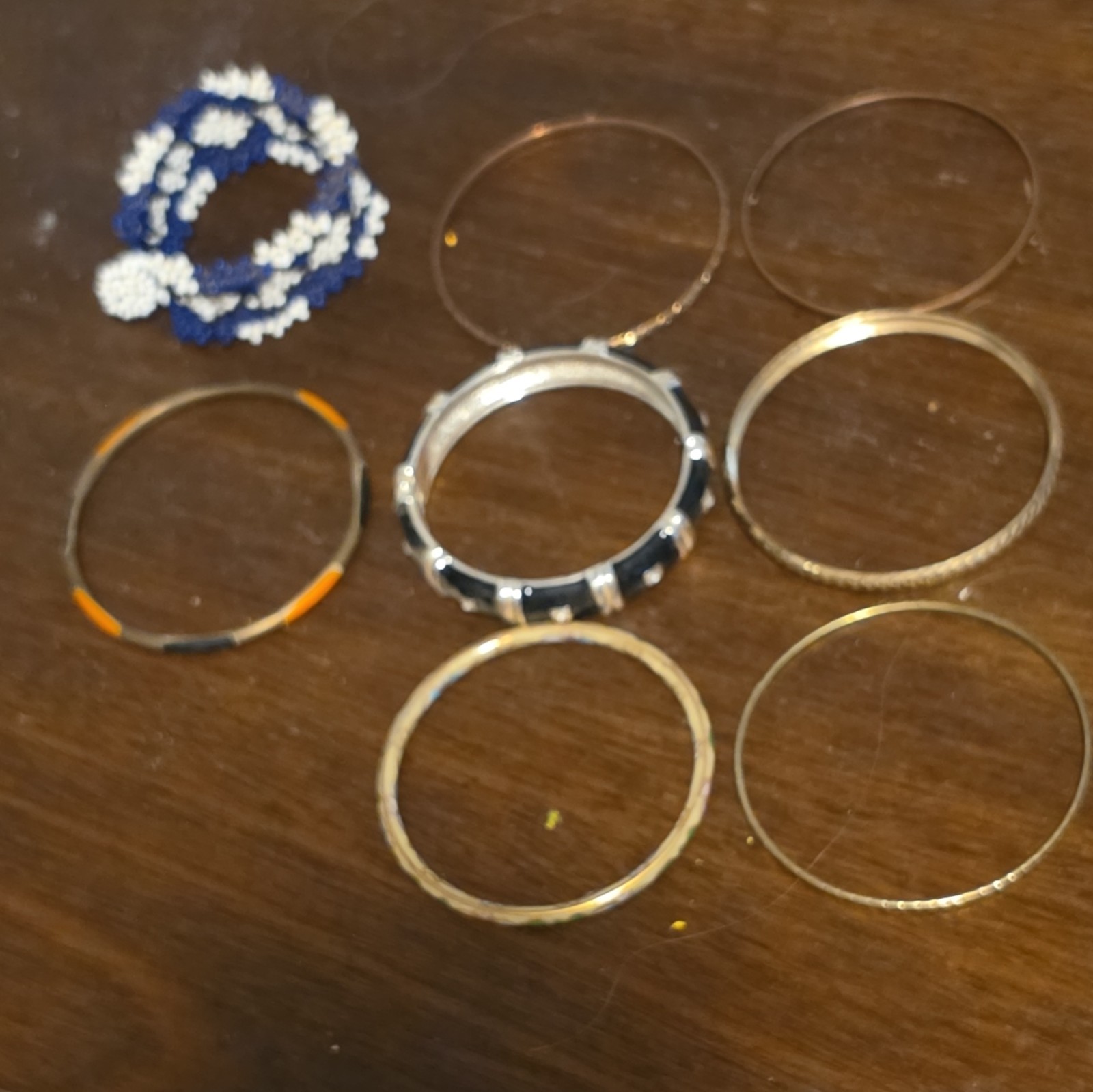 Lot of 8 Assorted Bangle & Beaded Bracelets, Hinged, Multicolor, Stackable