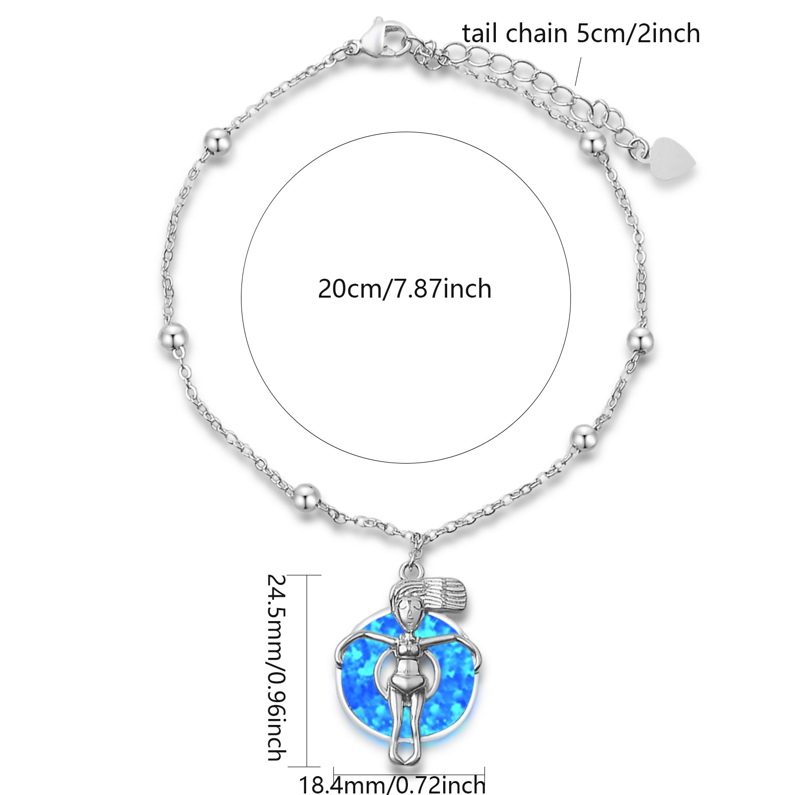 Hawaii Blue Opal Girl Anklet 925 Sterling Sliver Jewelry For Women Girls