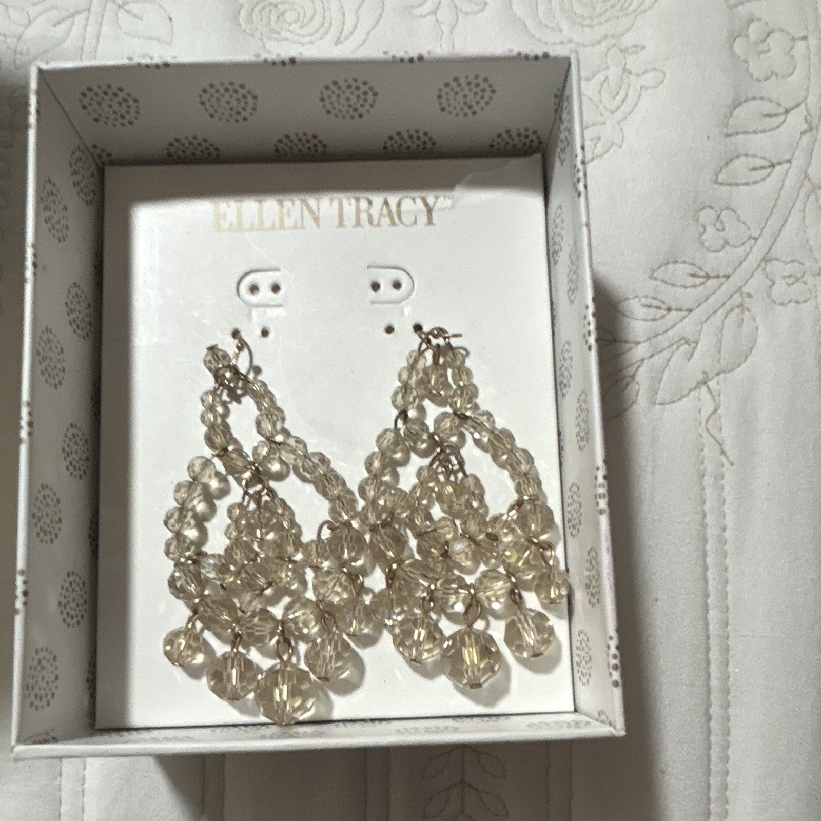 Ellen Tracy Clear Crystal Beaded Chandelier Dangle Hook Earrings