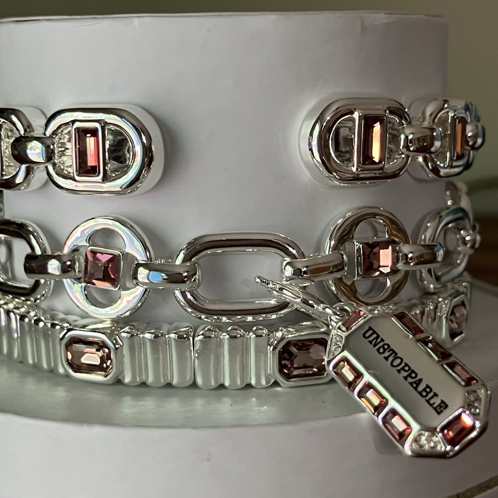 Bomb Party Spring Stacks 2026 Say It Louder UNSTOPPABLE Charm Bracelet Pink Silv