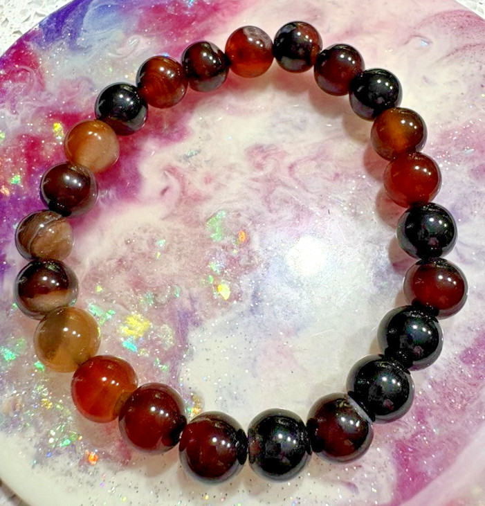 Crystal Ladies Beaded Stretch Bracelet – Red Agate, Passion & Mood