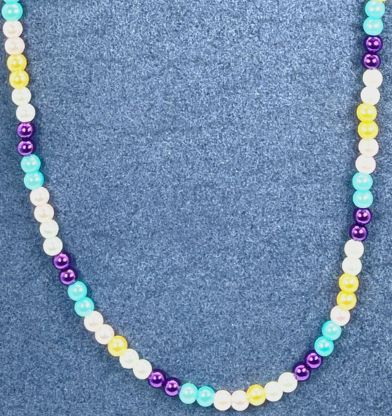 Necklace 27 Inch Strand 5 mm Pearls Purple, Green, Yellow, Pink, White