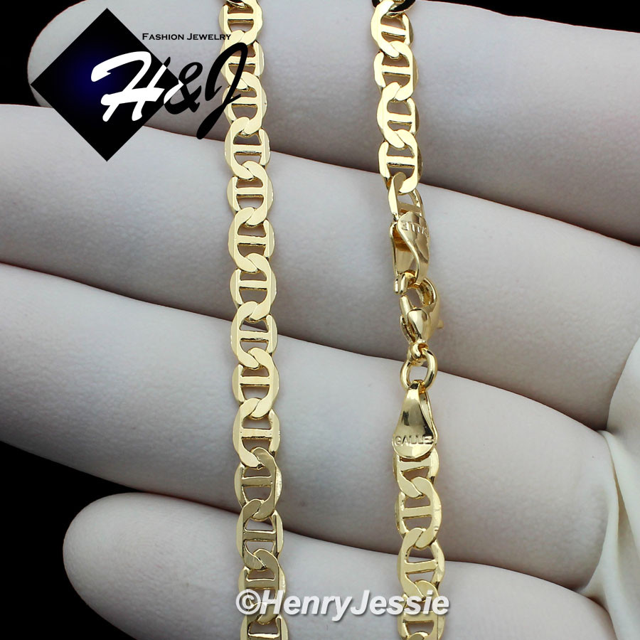 18-24″MEN WOMEN 18K Gold Filled 4mm Gold Puffed Mariner Link Chain Necklace*GFN2