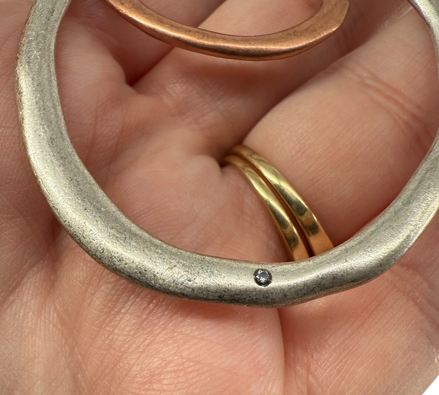 J Jill Mixed Metal Necklace Adjustable Cord Double Circle Pendant Boho Artisan