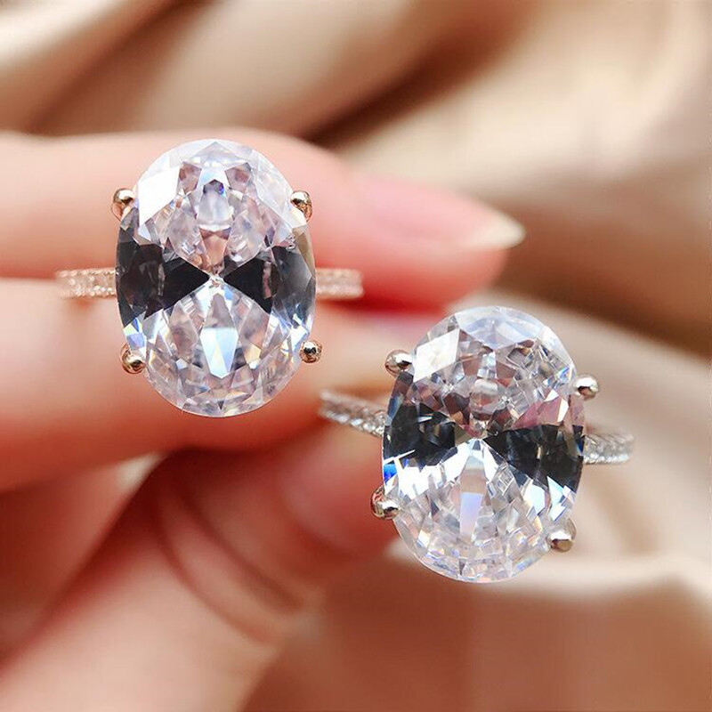 Elegant 925 Silver Filled Ring Women Oval Cut Cubic Zircon Jewelry Gift Sz 6-10