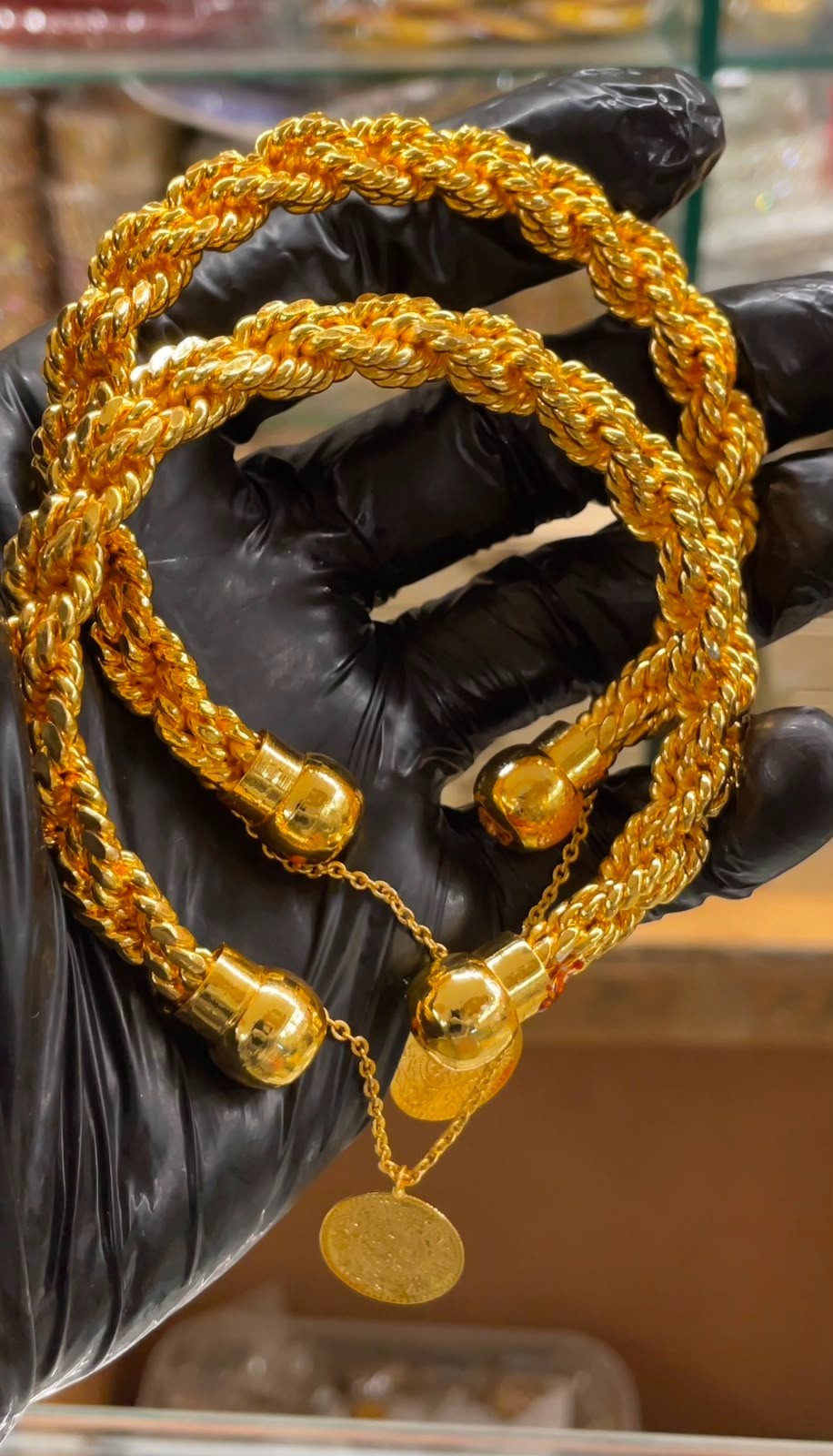 Pair Pakistani Gold Plated Coin Anklet Bracelet Adjustable Rope Chain Jewelry