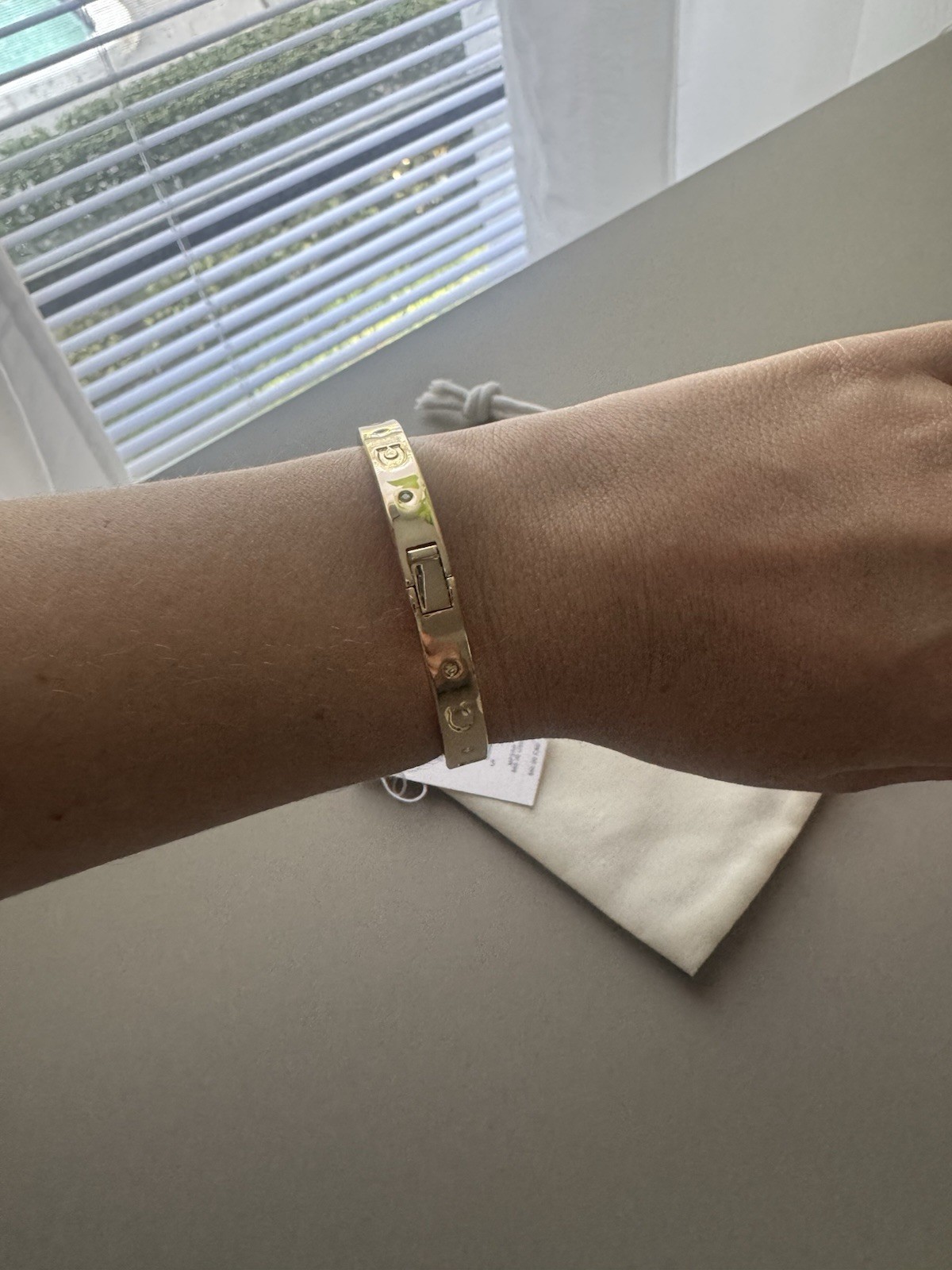 Coach Gold Tone Hinged Bangle Bracelet, Signed Logo