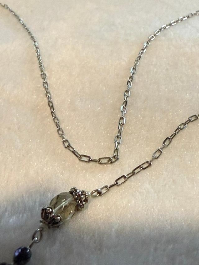 Silver Tone Skeleton Key Charm Necklace Crystal Beads Toggle Clasp 15 Inch