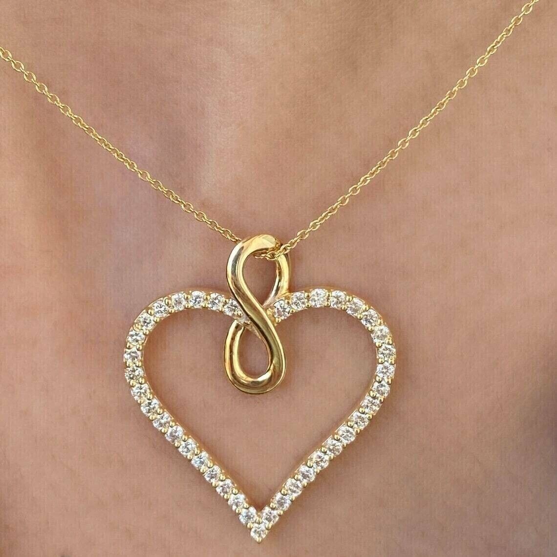 1 Ct Round Cut Moissanite Women’s Heart Infinity Pendant 14K Yellow Gold Plated