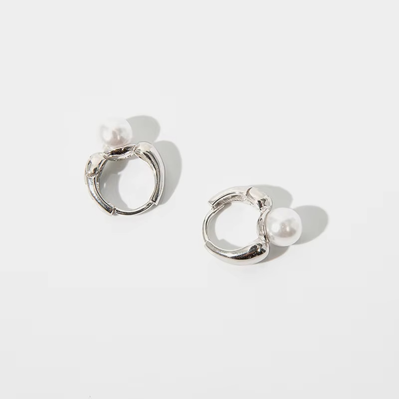 925 Sterling Silver Pearl Huggie Hoop Earrings Gold Silver Women Jewellery Gift