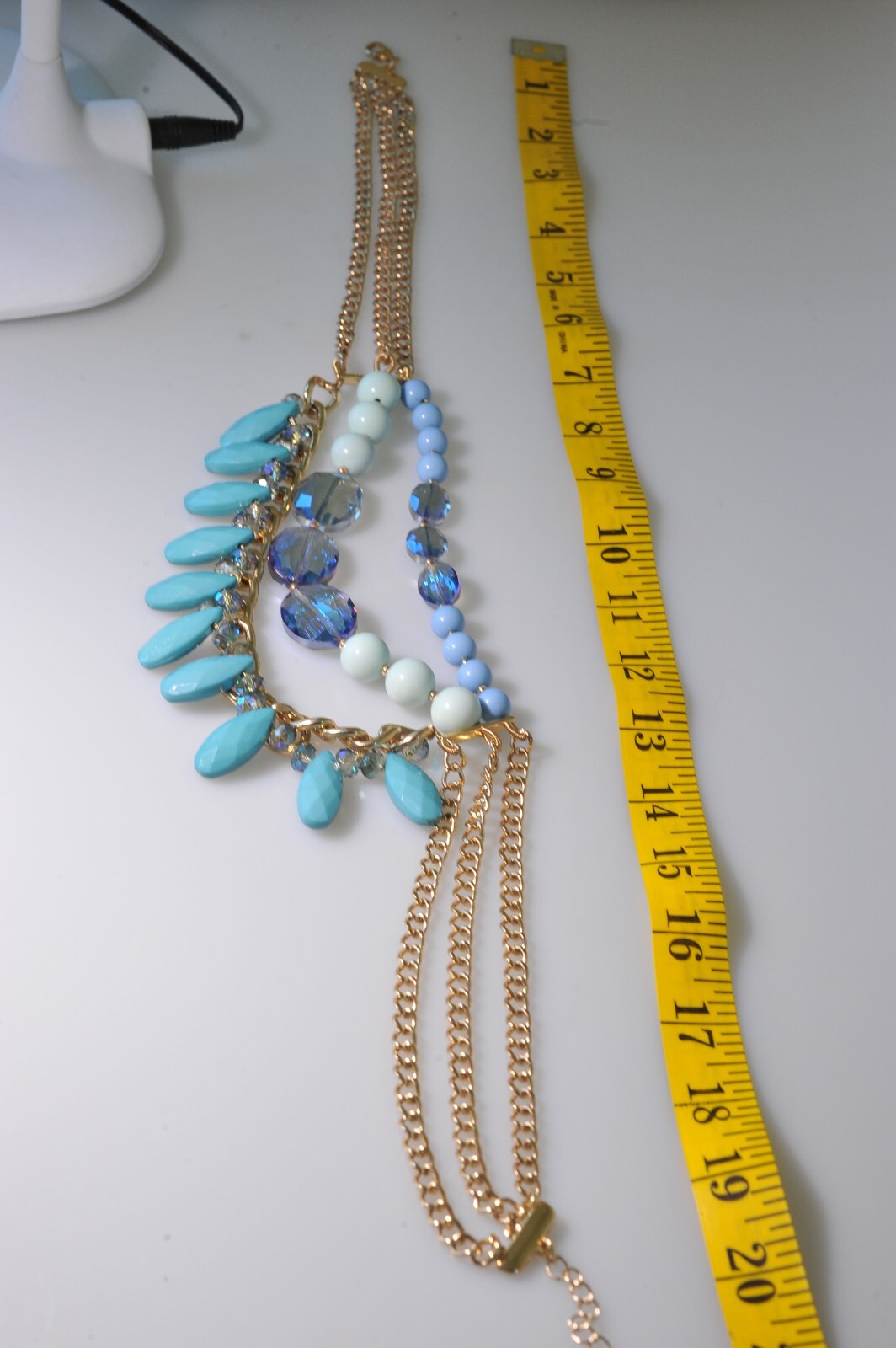 TALBOTS gold tone BLUE ab turquoise LAYERED NECKLACE Statement N4