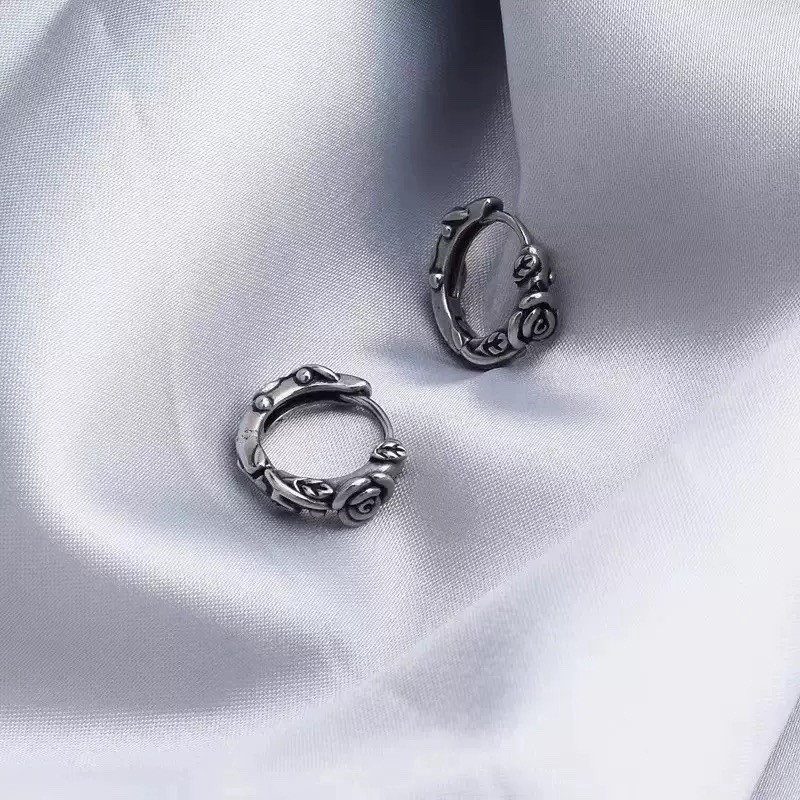 10mm Vintage Rose Huggie Hoop Earrings 925 Silver Floral Lobe & Cartilage 458