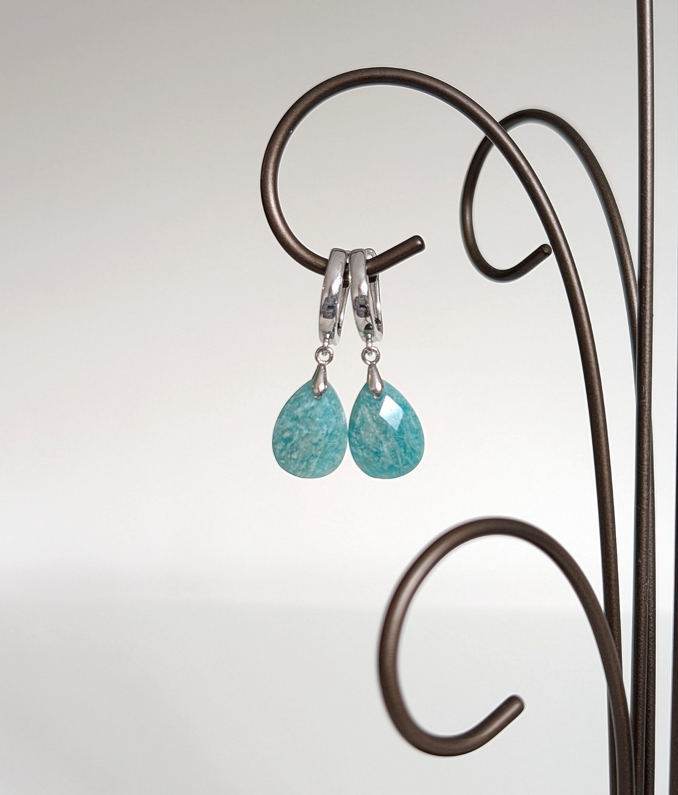 Amazonite Earrings, Sky River Stone, Natural Stone Dangle Drop Earrings, Handmad