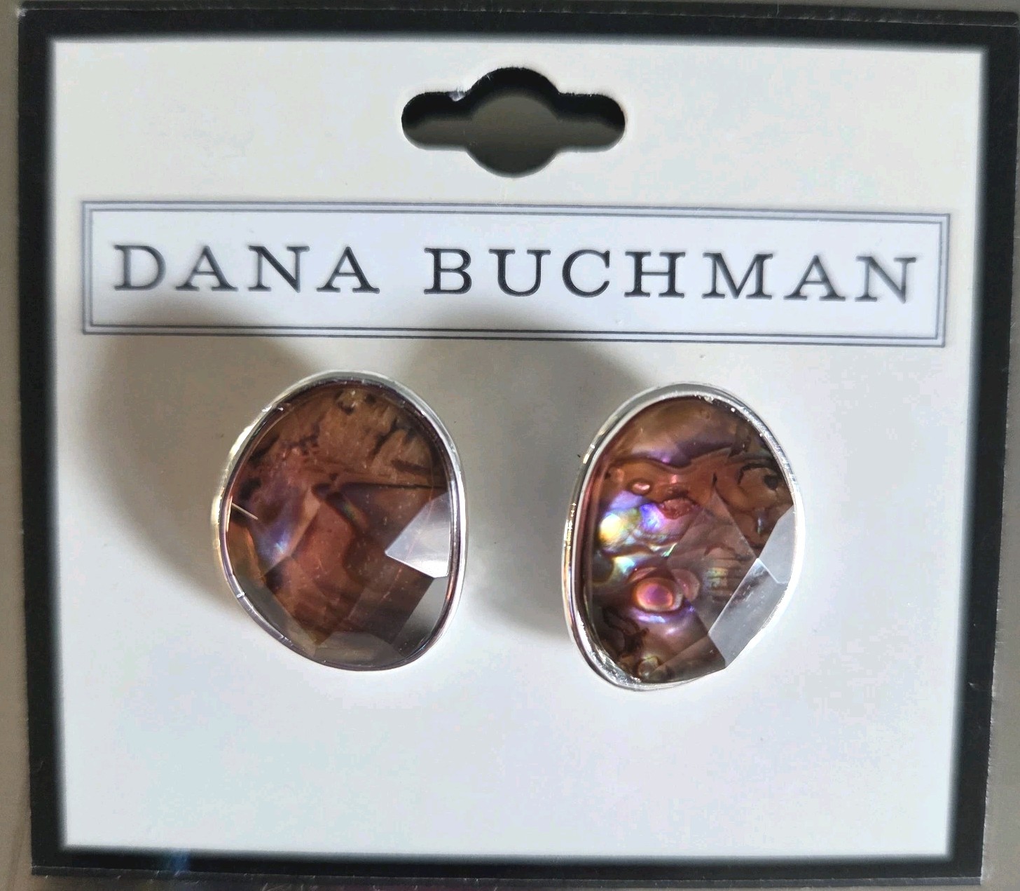 Dana Buchman Oval Faceted Brown Stud Earrings Bezel Set NWT