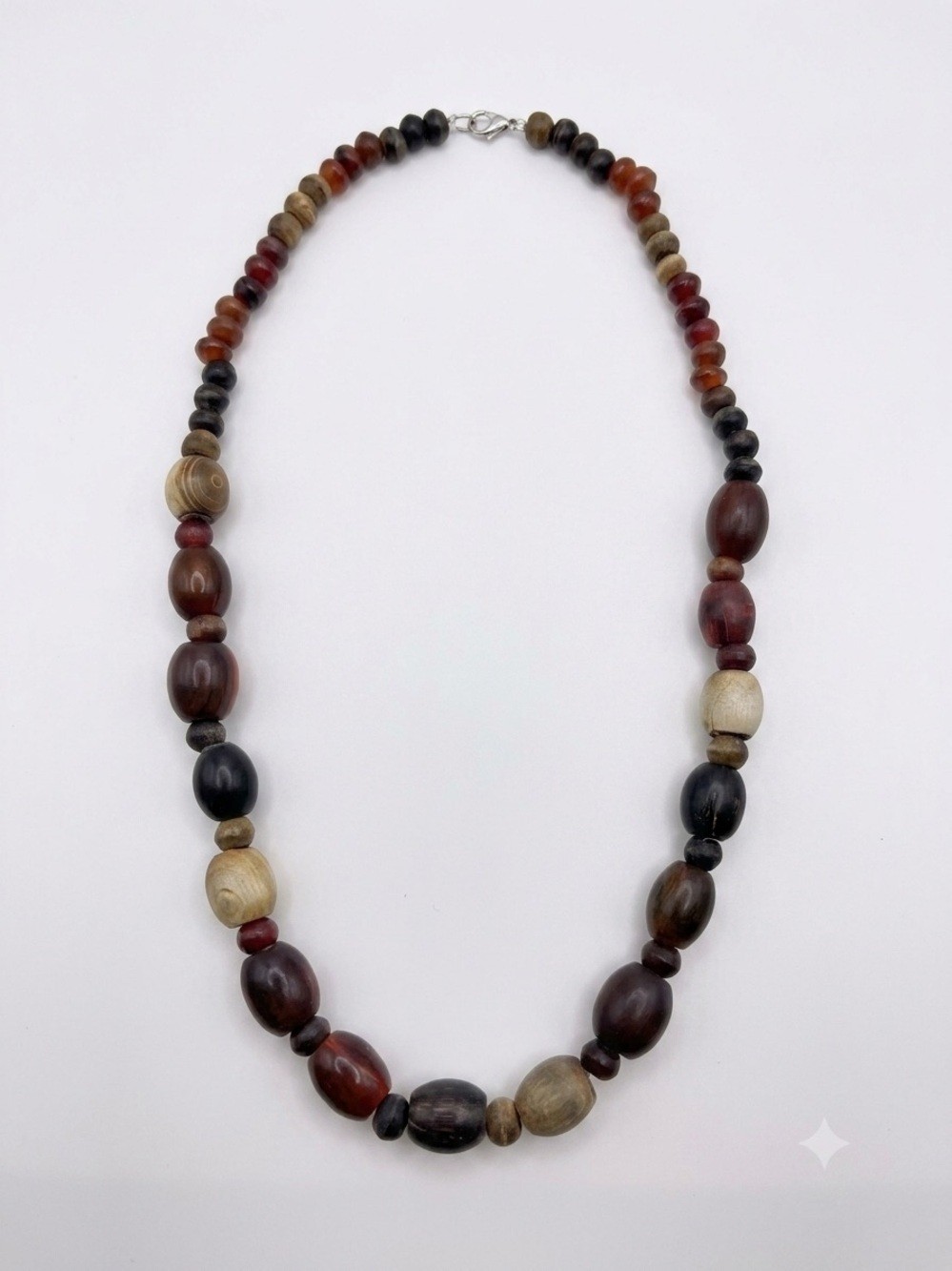 Vintage Chunky Wooden Bead Necklace Earthy Boho Multicolored Statement Strand