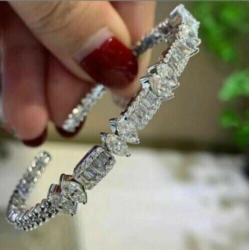 8Ct Marquise Cut Simulated Diamond Women’s Bangle Bracelet 14k White Gold Plated