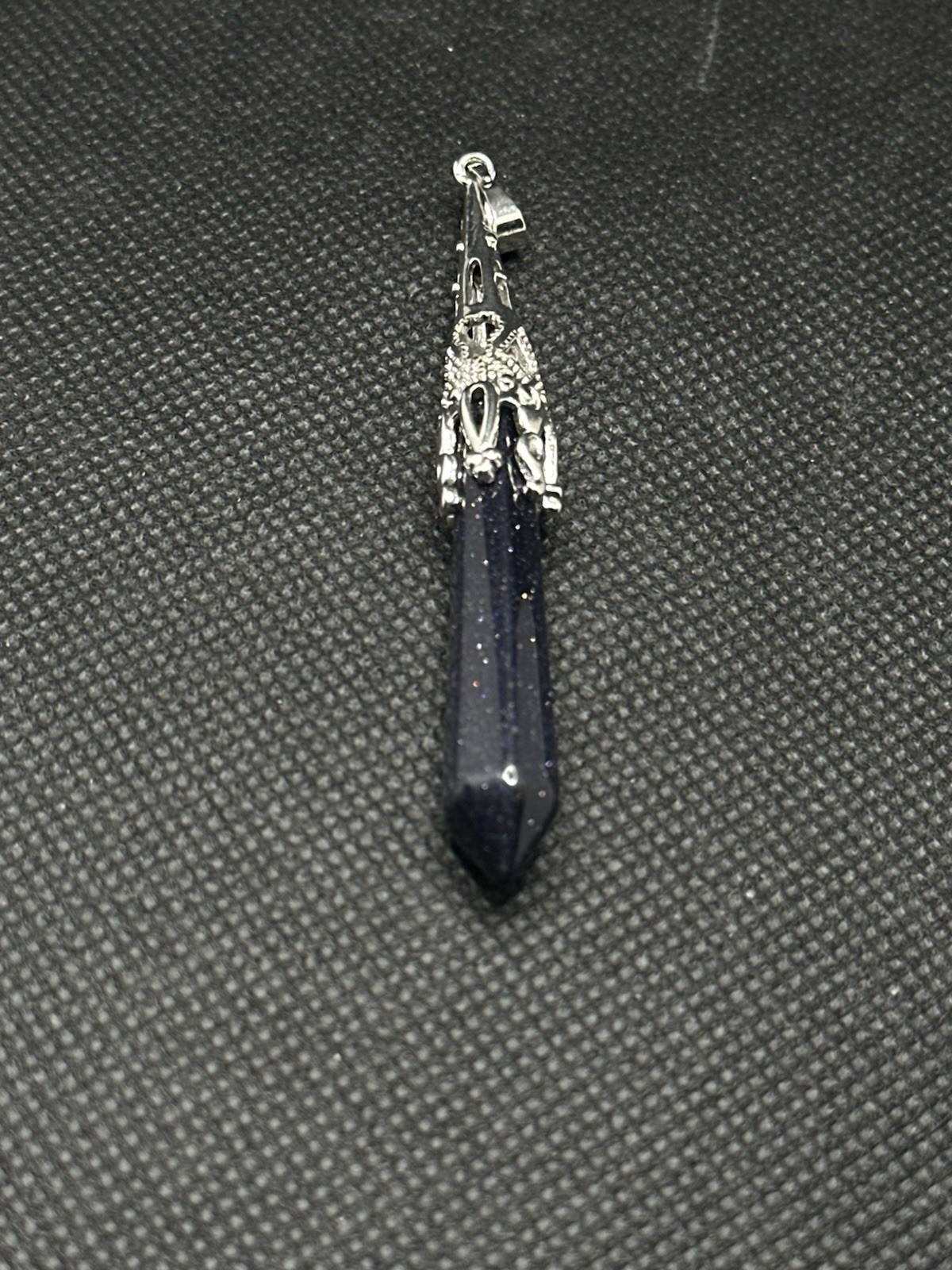 Silver Tone Man-Made Sparkly Blue Sandstone “Stone of Ambition” Romance Pendant