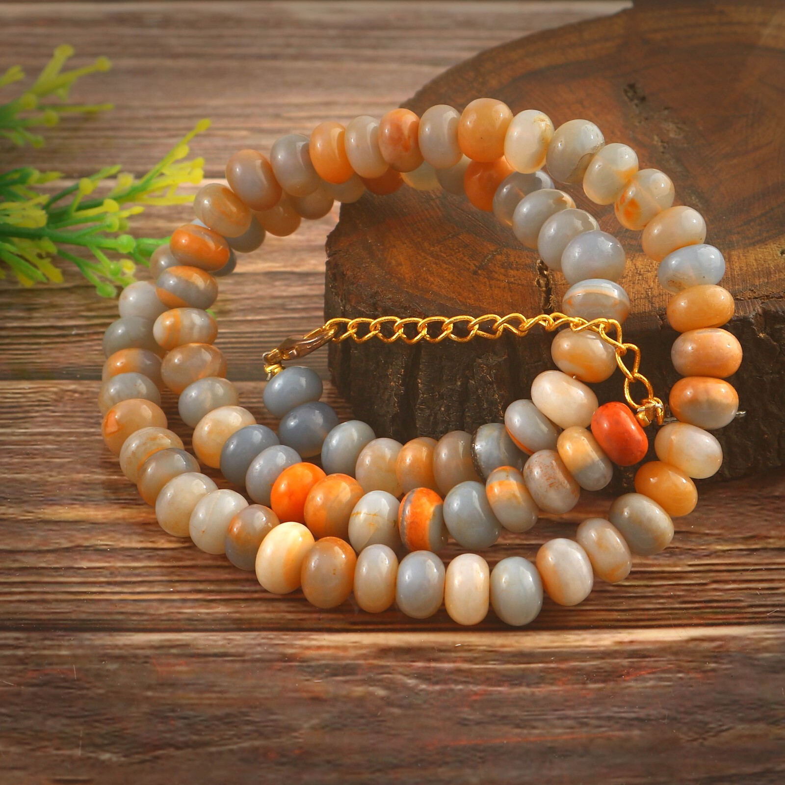 Orange Boulder Opal Beaded Necklace, 8mm Smooth Roundel Boulder Opal Necklace
