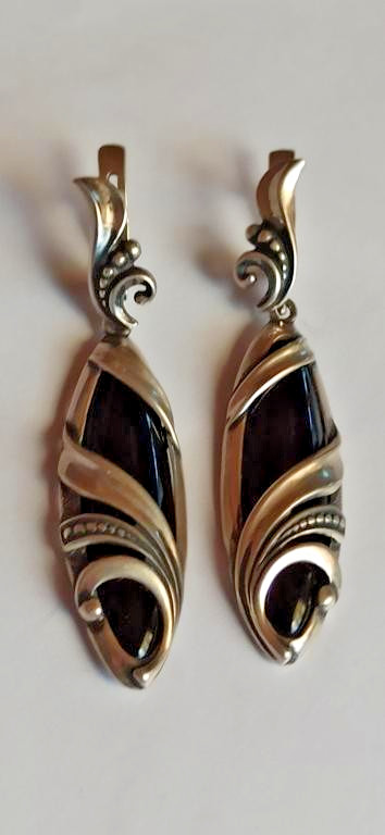 Elegant 925 Sterling Silver Black Onyx Drop Earrings – English lock long 6 cm