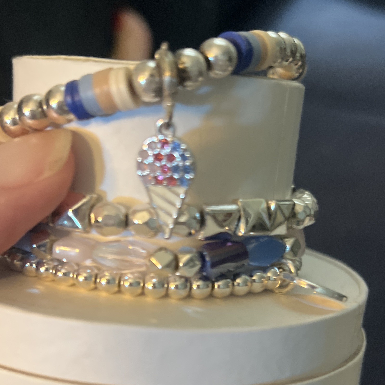 Ring Bomb Party Snow Cone Dreams Silver Blue White Beaded Charm Bracelet RBP5720