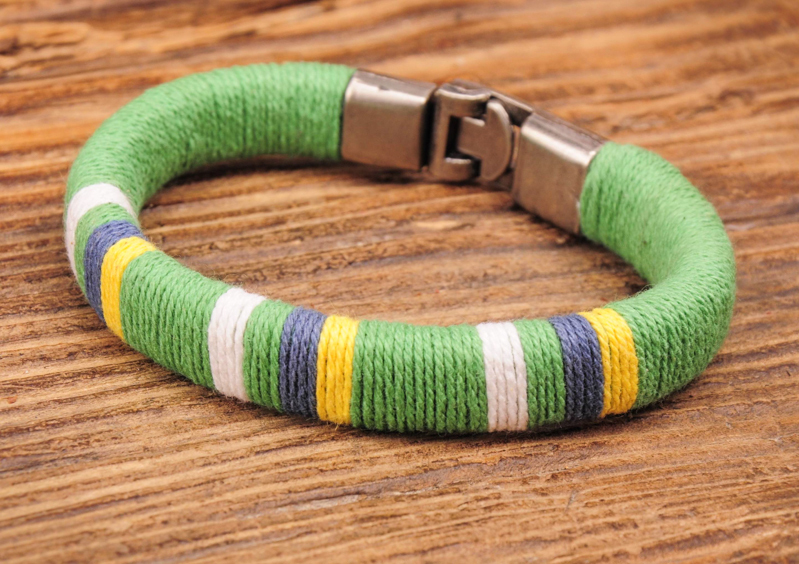 G103 Greens Surfer Young Classic Cotton Wraps Leather Bangle Bracelet Cuff Men’s