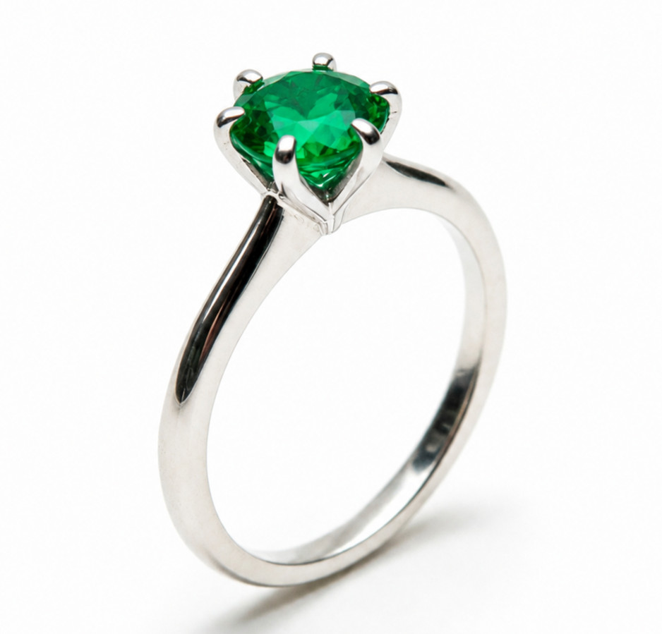 925 Sterling Silver Round Green Emerald 1.20CT Solitaire Engagement Ring