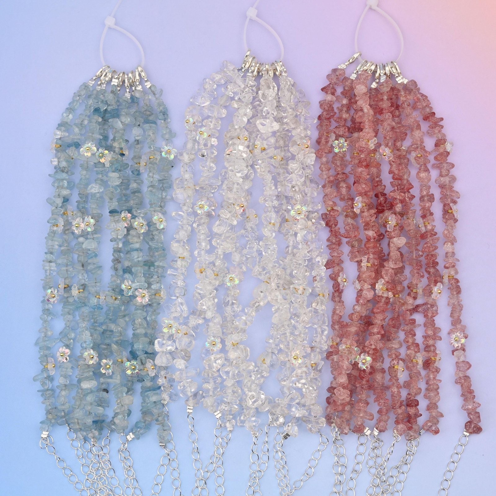Natural Chip Gemstone Bead with Flower Bracelet