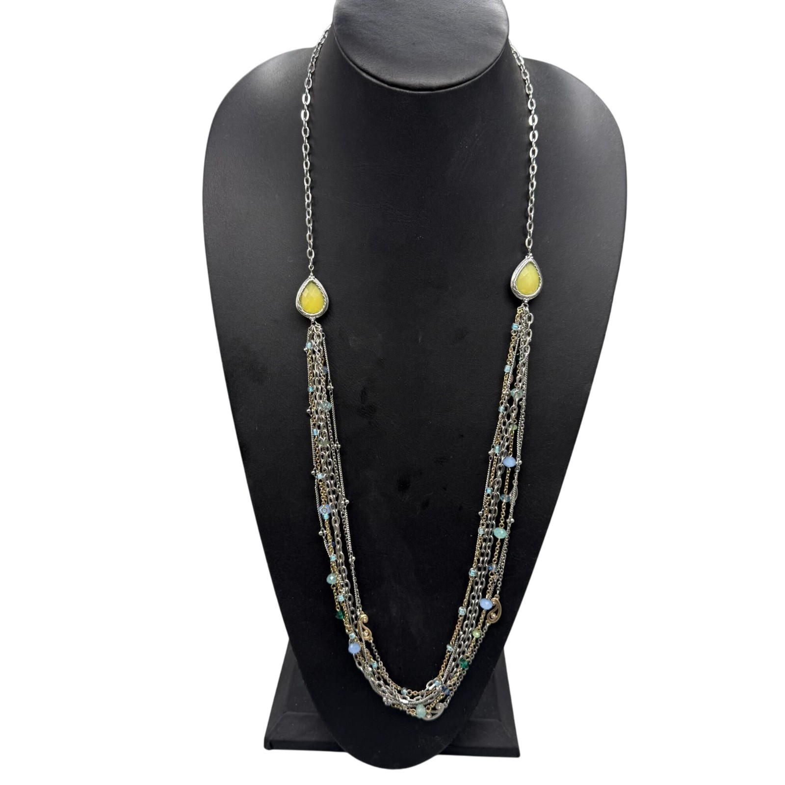 Loft Yellow Crystal Blue Faceted Beaded Multi-Strand Chain Layered Necklace