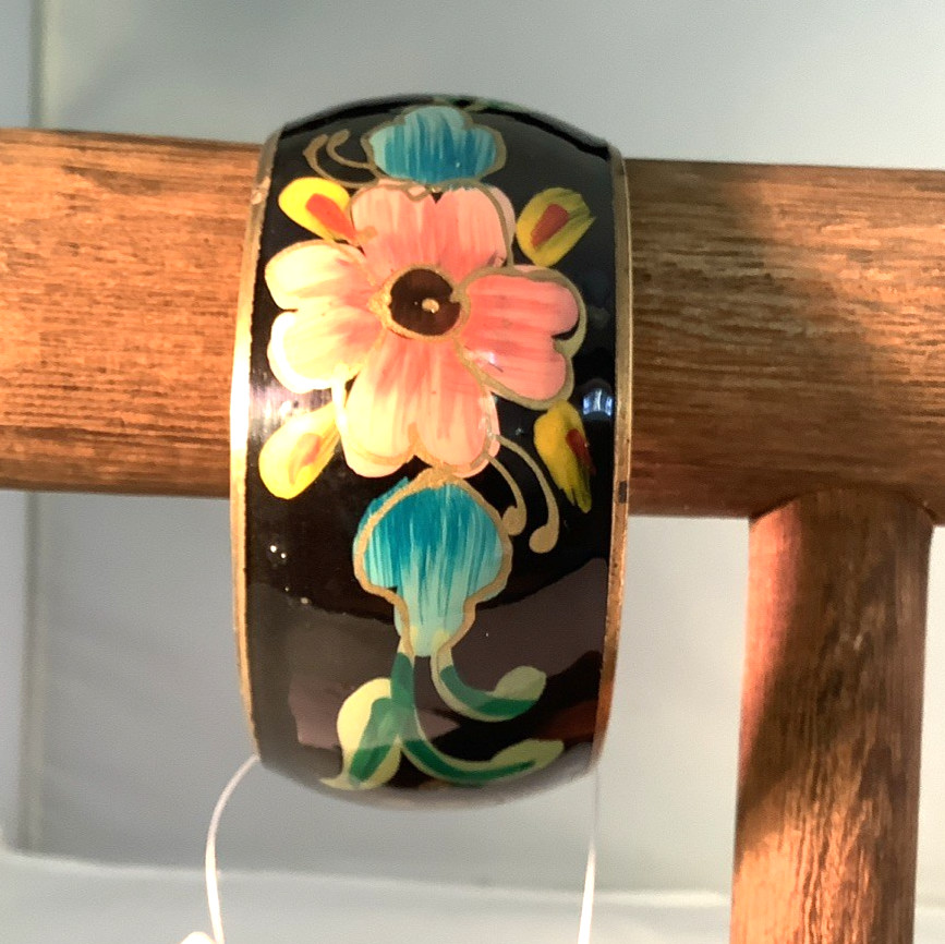 Antika Collection Hand Painted Bracelet Made In India Floral Design Enamel Brass