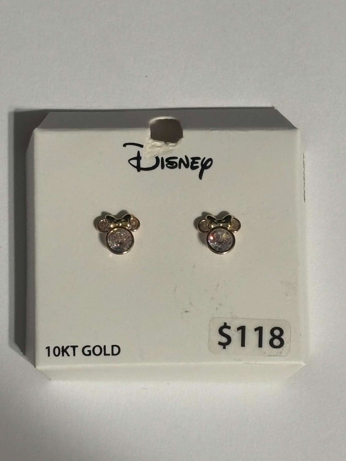 Disney 10K Yellow Gold Minnie Mouse Earrings Cubic Zirconia With Safety Backs